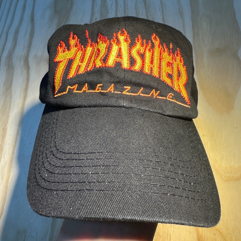 Thrasher Magazine Black Flame Logo Embroidered Adjustable Dad Hat Skate Cap